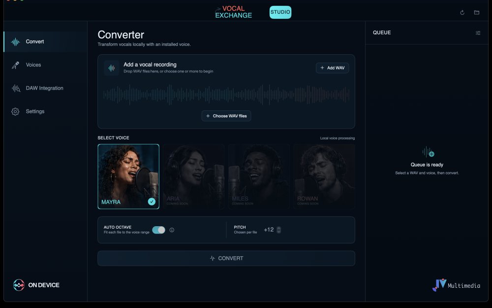 VocalExchange Studio — lokale stemconversie VocalExchange Studio — lokale stemconversie